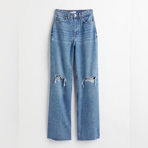 H&M | Wide Leg High Rise Distressed Full Length Raw Hem Denim Jeans